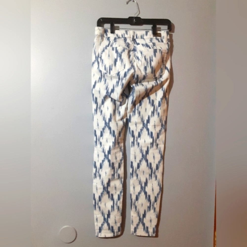 PAIGE Verdugo Ultra Skinny  Blue and White Pants with Geometric Print Size 27 - Picture 5 of 8